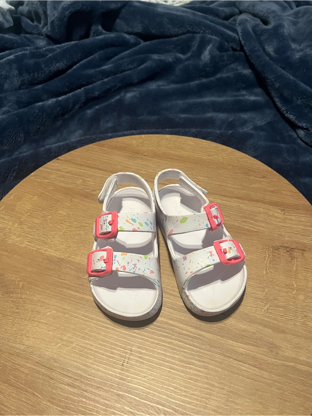 The Children's Place White Sandals with Pink Buckles and Confetti Print